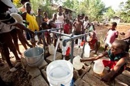 Haitians receiving purified safe water after earthquake