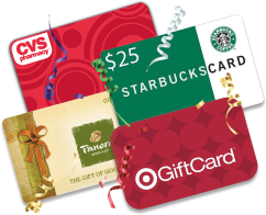 Gift cards from hundreds of stores and restaurants can be donated.