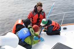 Our team inspecting krill, a food that whales and dolphins eat, during out Research Scientist Program.