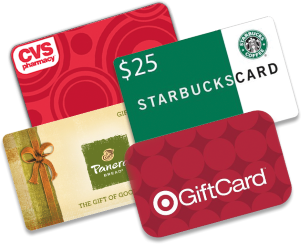 Unwanted Popular gift cards donated at your Super Bowl sports bar party event.